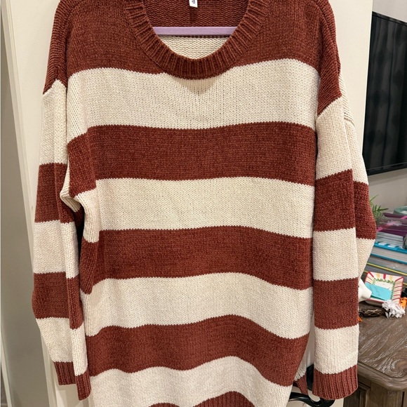 glam Sweaters - Glam Rust and Cream Striped Sweater